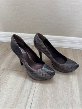 Carlos by Carlos Santana Gray Snake-Embossed High Heels